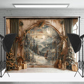 Lofaris Schäbig Retro Schneebedeckt Wald Wandgemälde Weihnachten Hintergrund