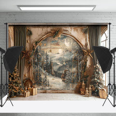 Lofaris Schäbig Retro Schneebedeckt Wald Wandgemälde Weihnachten Hintergrund