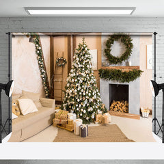 Lofaris Einfach Stil Zimmer Kranz Sofa Kamin Weihnachten Hintergrund