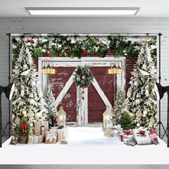 Lofaris Schnee Kiefer Blätter Kranz Scheune Tür Baum Weihnachten Hintergrund