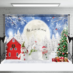 Lofaris Schneemann Puppe Mond Winter Wald Scheune Weihnachten Hintergrund
