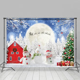 Lofaris Schneemann Puppe Mond Winter Wald Scheune Weihnachten Hintergrund