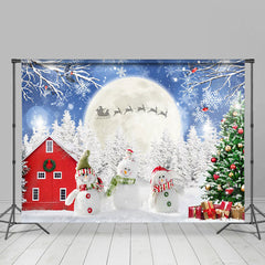 Lofaris Schneemann Puppe Mond Winter Wald Scheune Weihnachten Hintergrund