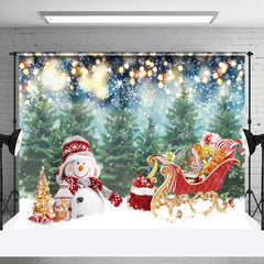 Lofaris Schneemann Mit Geschenke Wagen Kiefer Weihnachten Hintergrund