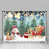 Lofaris Schneemann Mit Geschenke Wagen Kiefer Weihnachten Hintergrund