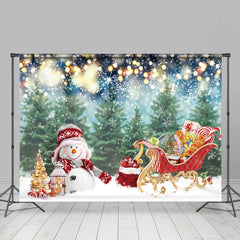 Lofaris Schneemann Mit Geschenke Wagen Kiefer Weihnachten Hintergrund