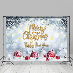 Lofaris Schneebedeckt Flitter Kiefer Nüsse Bokeh Weihnachten Neu Jahr Hintergrund