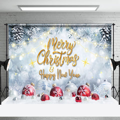 Lofaris Schneebedeckt Flitter Kiefer Nüsse Bokeh Weihnachten Neu Jahr Hintergrund