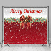 Lofaris Schneebedeckt Bogen Binden Kiefer Blatt Weiß Rot Weihnachten Hintergrund