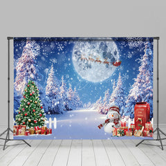 Lofaris Schneebedeckt Weihnachten Baum Nacht Voll Mond Urlaub Hintergrund