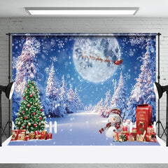 Lofaris Schneebedeckt Weihnachten Baum Nacht Voll Mond Urlaub Hintergrund