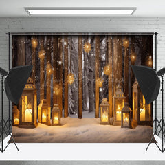 Lofaris Schneebedeckt Feld Kerze Laterne Funkeln Weihnachten Hintergrund