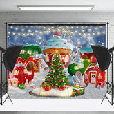 Lofaris Schneebedeckt Feld Eigenartig Haus Fröhlich Weihnachten Hintergrund