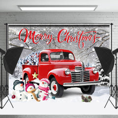 Lofaris Schneebedeckt Feld Rot Auto Schneemann Weihnachten Stimmung Hintergrund
