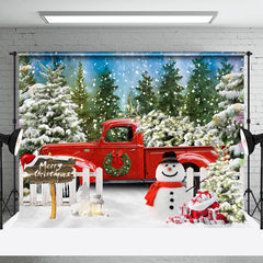 Lofaris Schneebedeckt Grün Kiefer Wald LKW Schneemann Weihnachten Hintergrund