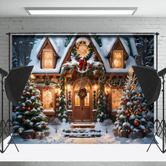 Lofaris Schneebedeckt Haus Kiefer Blätter Bäume Weihnachten Hintergrund