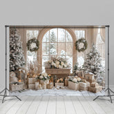Lofaris Schneebedeckt Drinnen Blumen Baum Fenster Weihnachten Hintergrund
