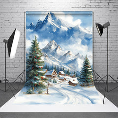 Lofaris Schneebedeckt Berg Wunderland Fröhlich Weihnachten Hintergrund