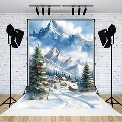 Lofaris Schneebedeckt Berg Wunderland Fröhlich Weihnachten Hintergrund