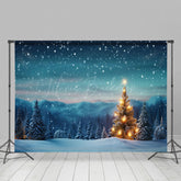 Lofaris Schneebedeckt Nacht Berg Szene Bäume Weihnachten Hintergrund