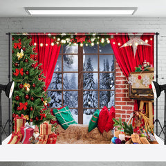 Lofaris Schneebedeckt Nacht Szene Festlich Rot Weihnachten Hintergrund