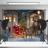 Lofaris Schneebedeckt Nacht Stadt Szene Weihnachtsmann Elch Weihnachten Hintergrund