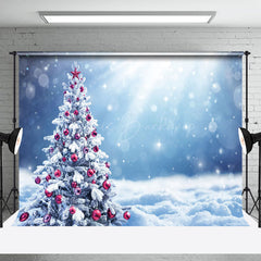 Lofaris Schneebedeckt Rot Flitter Weihnachten Baum Sonnenschein Hintergrund