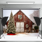 Lofaris Schneebedeckt Retro Scheune Weihnachten Bäume Weihnachten Stimmung Hintergrund