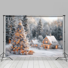 Lofaris Schneebedeckt Ländlich Haus Wald Bäume Weihnachten Hintergrund