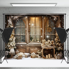 Lofaris Schneebedeckt Vitrine Fenster Vorhang Weihnachten Baum Hintergrund