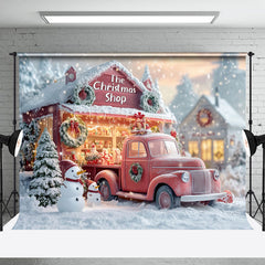 Lofaris Schneebedeckt Bäume Weihnachten Geschäft LKW Schneemann Hintergrund
