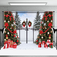 Lofaris Schneebedeckt Wild Feld Tor Bäume Geschenk Weihnachten Hintergrund