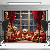 Lofaris Schneebedeckt Fenster Szene Bären Fröhlich Weihnachten Hintergrund
