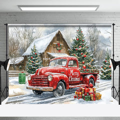 Lofaris Schneebedeckt Winter Wild Straße Rot LKW Weihnachten Hintergrund