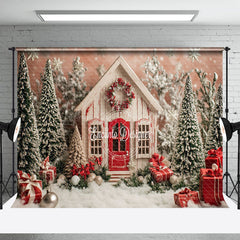 Lofaris Schneebedeckt Wonderlad Weihnachten Baum Um Kabine Hintergrund