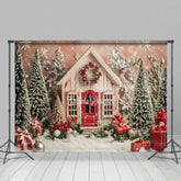 Lofaris Schneebedeckt Wonderlad Weihnachten Baum Um Kabine Hintergrund