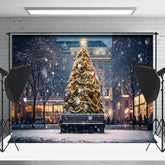 Lofaris Snwoy Stadt Nacht Bäume Lichter Weihnachten Hintergrund