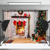 Lofaris Socken Kamin Weiß Ziegel Wand Weihnachten Hintergrund