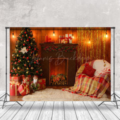 Lofaris Weich Sofa Drinnen Kamin Bäume Weihnachten Hintergrund