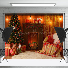 Lofaris Weich Sofa Drinnen Kamin Bäume Weihnachten Hintergrund