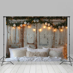 Lofaris Weich Weiß Bett Retro Aus Holz Wand Weihnachten Hintergrund