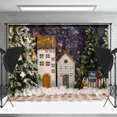 Lofaris Sternenklar Nacht Schneebedeckt Haus Baum Weihnachten Hintergrund