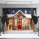 Lofaris Sternenklar Schneebedeckt Nacht Haus Fröhlich Weihnachten Hintergrund