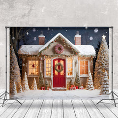 Lofaris Sternenklar Schneebedeckt Nacht Haus Fröhlich Weihnachten Hintergrund
