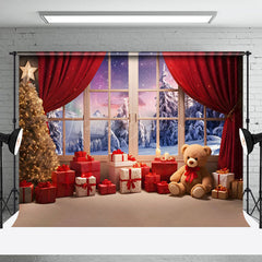 Lofaris Teddy Tragen Fenster Vorhang Aurora Weihnachten Hintergrund