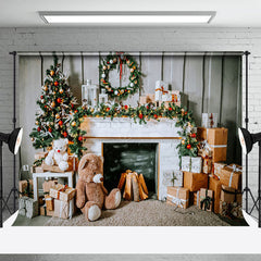 Lofaris Teddy Tragen Holz Wand Kamin Weihnachten Hintergrund
