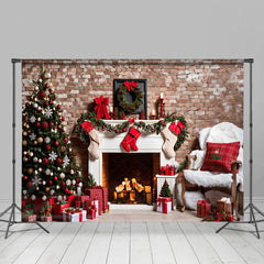 Lofaris Jahrgang Ziegel Wand Kamin Sofa Weihnachten Hintergrund