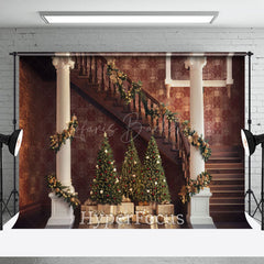 Lofaris Jahrgang Braun Weihnachten Stimmung Treppe Foto Hintergrund