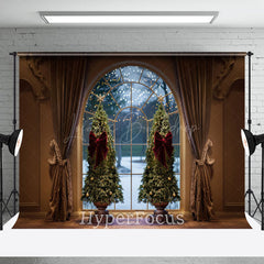 Lofaris Jahrgang Braun Vorhang Baum Fenster Weihnachten Hintergrund