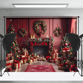 Lofaris Jahrgang Rot Wand Geschenke Bäume Weihnachten Stimmung Hintergrund